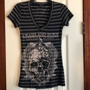 Crash & Burn Black/Grey stripe Short Sleeve